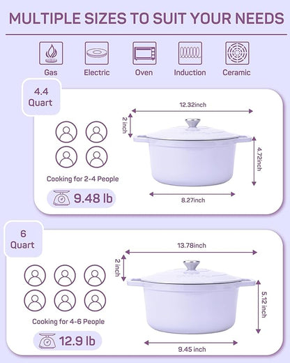 Ciwete Enameled Cast Iron Dutch Oven – 6 Quart Pot with Lid & Potholders – Heavy-Duty Cookware for Bread Baking, Braising, Stews & Roasting – Oven & Stovetop Safe up to 500°F – Purple