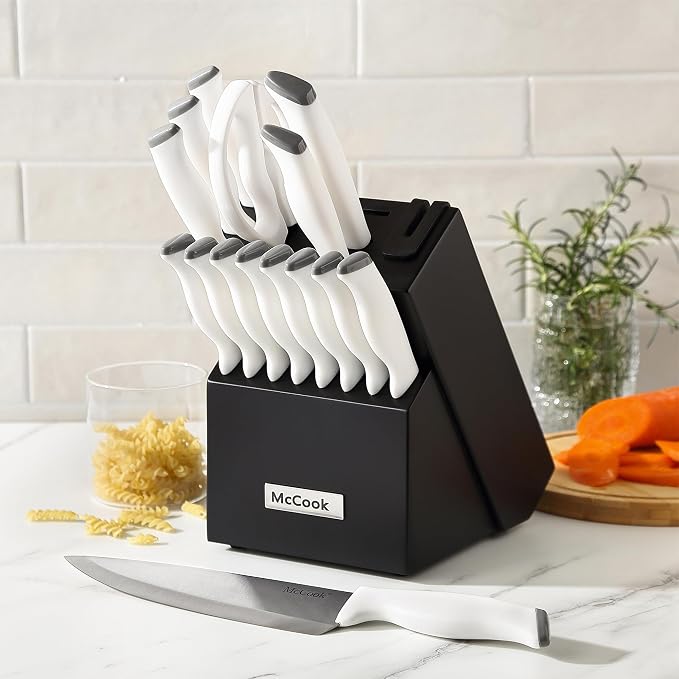McCook Knife Sets, German Stainless Steel Kitchen Knife Block Sets with Built-in Sharpener