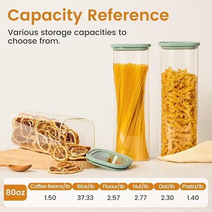 Square Glass Pasta Containers Storage 2.5 Qt Set of 3, Spaghetti Container Storage for Pasta, Nuts, Cereal, Flour, Organize Your Kitchen with these BPA-Free Glass Jars with Lids