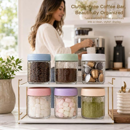 ColoVie 6-Pack Glass Overnight Oats Containers with Airtight Lids - 16oz Decorative Mason Jars for Meal Prep, Chia Seed Pudding, Salad, Snacks & Spice Storage - Wide Mouth, Dishwasher Safe
