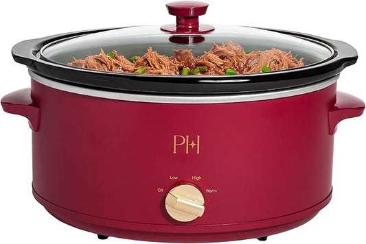 Paris Hilton 6-Quart Manual Slow Cooker, Naturally Nonstick Stoneware Ceramic Insert, Three Settings (Low, High, Warm), Dishwasher Safe Family Size Slow Cooker, Berry