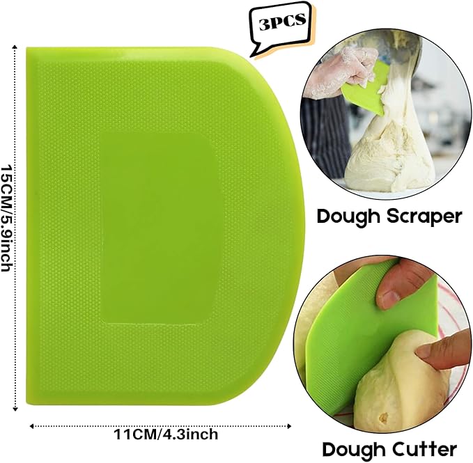 SURDOCA Dough Scraper Bench Scraper - 3P 5.9x4.3" Plastic Flexible Bowl Scraper, Sharp Edge & Angles Cake Scraper. Non-Slip Bakeware Decorating Tools Sculpting & Modeling Tools - Pure White