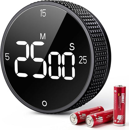 Digital Magnetic Kitchen Timer for Cooking, Large LED Visual Countdown Timer, Rotating Dial Pomodoro Focus Timer, Adjustable Volume, 5/15/25 Min Presets for Kids, Teachers, Seniors
