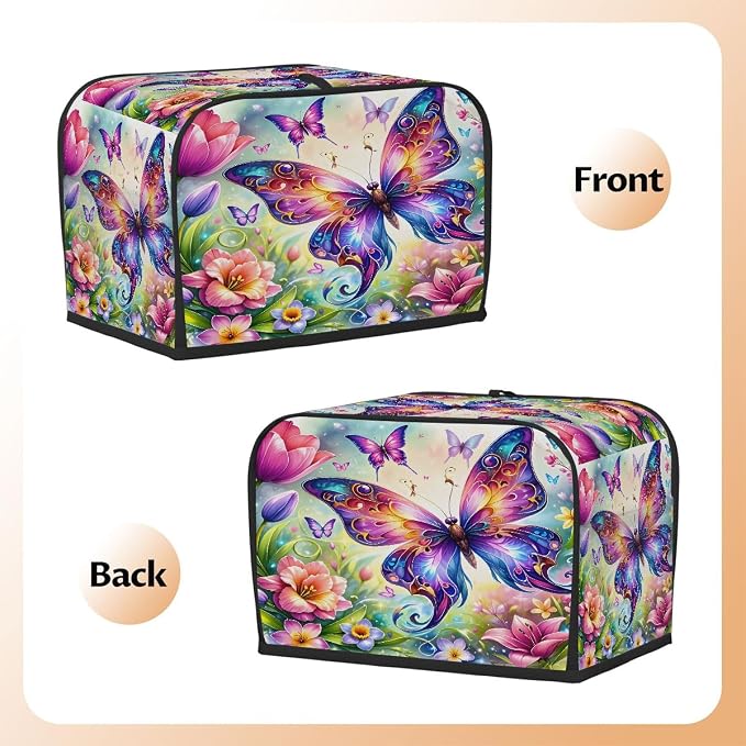 Flower Butterfly Toaster Cover 4 Slice Wide Slot Washable Toaster Covers | Color Art Dust and Fingerprint Protection Bread Maker Covers for Kitchen Accessories Decor Bakeware Women Gift