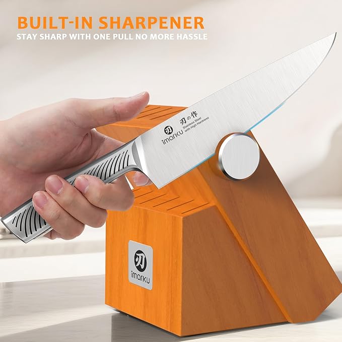 imarku Knife Set, 14 Piece Premium Kitchen Knife Block Set, Razor Sharp Japanese Chef Knives Set for Kitchen with Built-in Sharpener, Dishwasher Safe & Quality Acacia Wood Block, Gift for Women