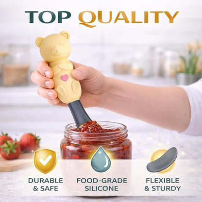 Jar Scraper Spatula - Silicone Scraper, Cute Kitchen Accessories, Unique Fun Cooking Kitchen Gadgets for Foodies - BPA-free & 100% Food Safe (Teddy - Yellow)