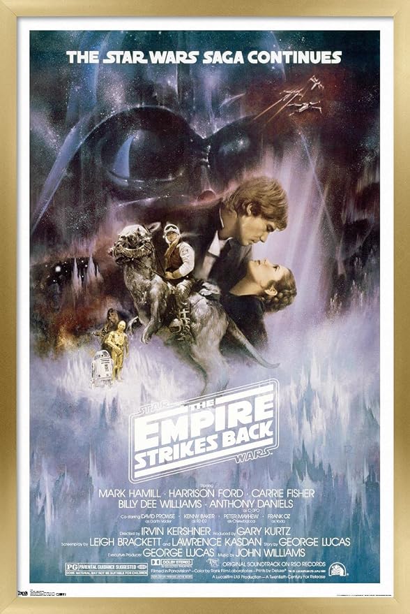 Trends International Star Wars: The Empire Strikes Back - The Saga Continues One Sheet Wall Poster, 14.725" x 22.375", Gold Framed Version