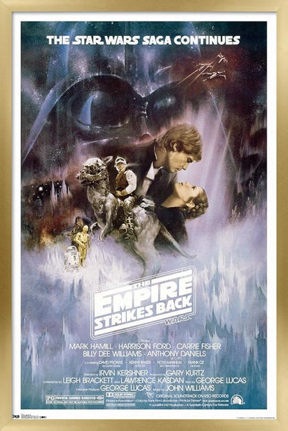 Trends International Star Wars: The Empire Strikes Back - The Saga Continues One Sheet Wall Poster, 14.725" x 22.375", Gold Framed Version