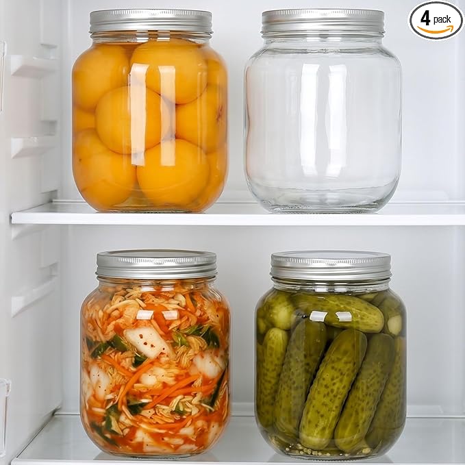 Coloch 4 Pack Half Gallon Glass Jar with Metal Lid, 64 Oz Clear Food Storage Jar Wide Mouth Glass Pantry Container for Candy, Cookie, Flour, Kombucha Tea, Fermenting