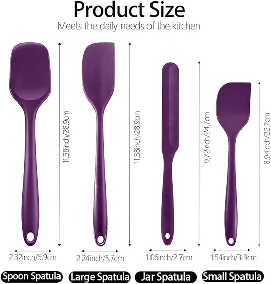 Silicone Spatula Set, Food Grade Rubber Spatula, 4 Pcs Heat Resistant Silicone Spatulas, One Piece Design Non-Stick Kitchen Utensils for Cooking, Stirring, Baking & Mixing, Dishwasher Safe (Purple)