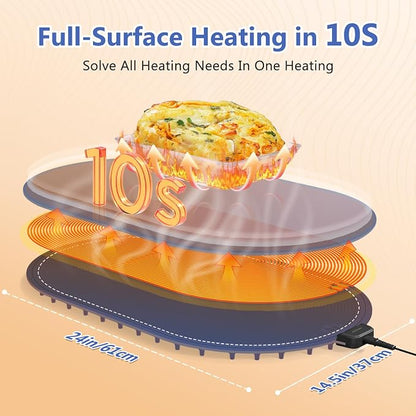 seenlast Warming Mat for Food with Adjustable Temperature Timer,10S Fast Heating Silicone Food Warmers for Parties Buffet and Home Daily,Food Warming Mat with Insulating Pad Raised Feet Protects Table
