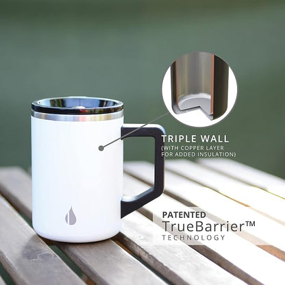 Elemental Insulated Coffee Mug - Triple-Wall Stainless Steel Summit Travel Cup for Hot and Cold Drinks - Thermal Coffee Mug with Lid and Handle for Camping, Office & Travel 16oz - White