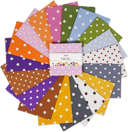 Soimoi 40 Pcs Cotton Fabric Squares Bundles Charm Packs for Quilting, Fat Quarter Layer Cakes, Precuts Quilt Squares 10 x 10 inches, DIY Fabric Bundle - Polka Pop