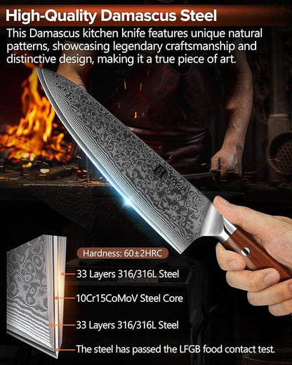 XINZUO Chef Knife 8.3 Inch, VG-10 Super Stainless Steel Gyuto Knife for Professional Chefs and Home Cooking, Ultra Sharp Kitchen Knife with Rosewood Handle - Yu Series