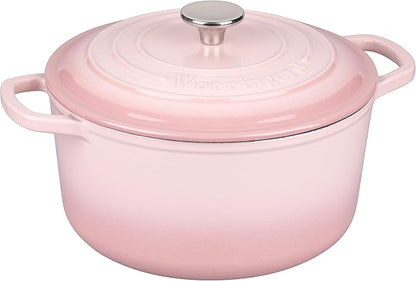 VORRINGARD Enameled Cast Iron Dutch Oven Pot with Lid, for Sourdough Bread Baking, Round Dutch Ovens, 6 Quart, Pink