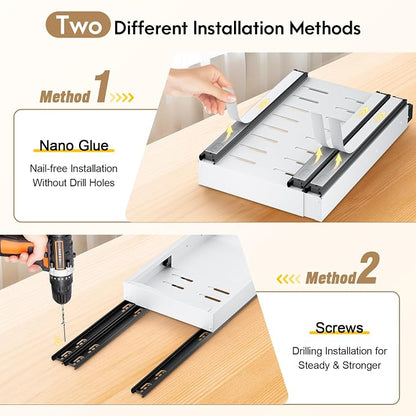 2 Pack Pull Out Cabinet Organizer, Expandable Width (11.4"-18.9") Depth (16.3"-21.7") Pull out Drawers for Cabinets with 3 Rails, No Drill Adhesive Film or Nail Slide out Drawers for Kitchen, Pantry