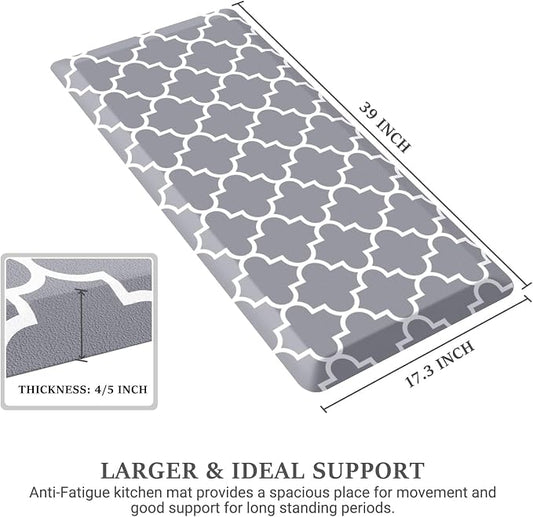 WISELIFE Anti Fatigue Floor Mat - 4/5 Inch Kitchen Mat Non Slip Waterproof Heavy Duty Ergonomic Comfort Mat Durable for Home, Office, Sink, Laundry,(17.3" x 39", Grey)