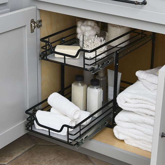 Household Essentials Matte Black Steel Dual Slide Organizer with Plastic Details
