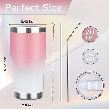 MEZMUT 20oz Coffee Tumbler with Lid and Straw Double Wall Vacuum Insulated Cup Stainless Steel Travel Mugs Insulated for Hot and Cold Leakproof Powder Coated Tumbler for Indoor and Outdoor(Pink White)