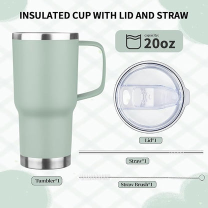 20oz Insulated Tumbler with Handle Stainless Steel Travel Coffee Mug with Lid and Straw Double Wall Vacuum Leak-proof Reusable Thermal Water Cup for Hot and Cold Drinks (Multicolor-3,4 Pack)