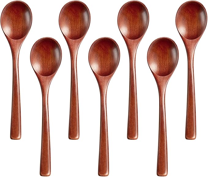 7 Pcs Wooden Spoons for Eating, Small Serving Spoon for Honey, Tea, Coffee, Soup Wood Teaspoons for Cooking, Mixing, Stirring
