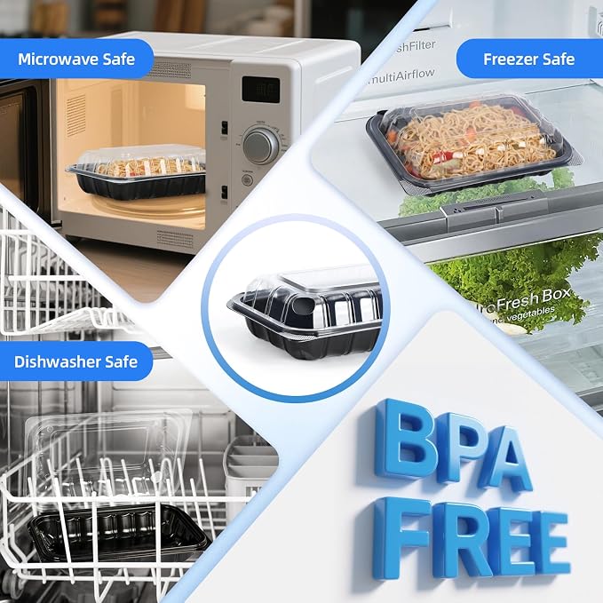 YANGRUI 30-Pack 27 oz 9x6 Rectangle Container, Shrink-Wrapped No Pre-Wash | Anti-Fog Lid, Leak-Resistant BPA-Free PP Takeout Box, Microwave & Freezer Safe for Deli Display, Coffee Shop & Gym Meal Prep
