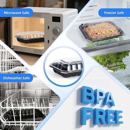 YANGRUI 30-Pack 27 oz 9x6 Rectangle Container, Shrink-Wrapped No Pre-Wash | Anti-Fog Lid, Leak-Resistant BPA-Free PP Takeout Box, Microwave & Freezer Safe for Deli Display, Coffee Shop & Gym Meal Prep