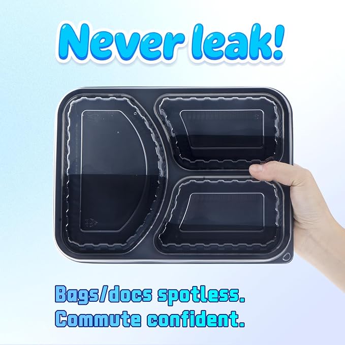 YANGRUI Meal Prep Containers 40 Pack 38 oz - Shrink-Wrapped No Pre-Wash | 3 Compartment Leak-Resistant Bento Box | BPA Free Shatterproof PP | Microwave Safe To-Go Food Storage for Leftovers & Parties