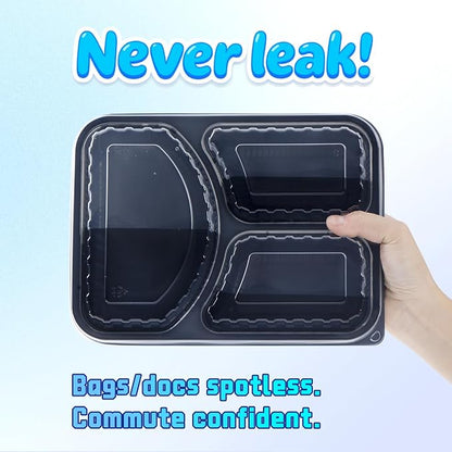 YANGRUI Meal Prep Containers 40 Pack 38 oz - Shrink-Wrapped No Pre-Wash | 3 Compartment Leak-Resistant Bento Box | BPA Free Shatterproof PP | Microwave Safe To-Go Food Storage for Leftovers & Parties