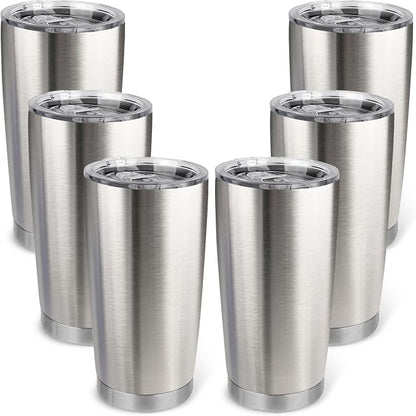 20oz Stainless Steel Tumbler Bulk with Lid, Travel Mug - Double Wall Vacuum Powder Coated Cup - Stainless steel, 6 Pack