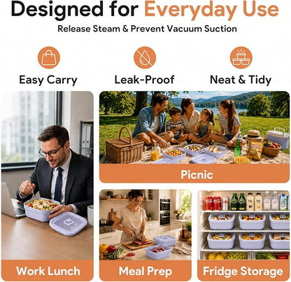 3 Pack Food Storage Containers with Easy-Open Vent Lids, Leak Resistant BPA-Free Meal Prep Containers, Microwave Freezer Dishwasher Safe, Stackable Food Containers,Purple,17oz 34oz 51oz