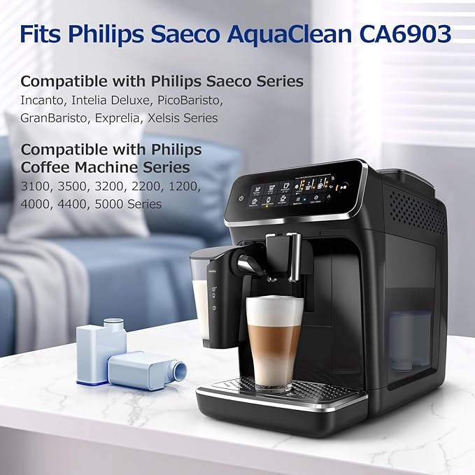 Water Filter for Philips Coffee Machines, 4-Pack Coffee Machines Filter Compatible with Philips, Saeco and AquaClean CA6903, High-Efficiency Coffee Machine Water Filter - Improves Coffee Taste