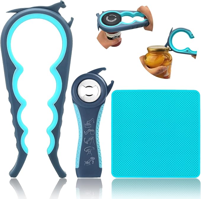 Jar Opener for Weak Hands, 5 in 1 Bottle Opener for Seniors with arthritis | Multifunction Lid Opener, Open Difficult Jars Bottles and Ring Pull Cans Effortlessly, Ergonomic Design, Included Gripper Pad