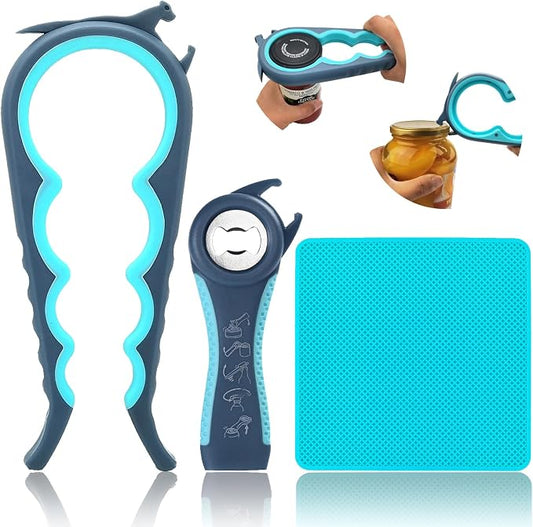 Jar Opener for Weak Hands, 5 in 1 Bottle Opener for Seniors with arthritis | Multifunction Lid Opener, Open Difficult Jars Bottles and Ring Pull Cans Effortlessly, Ergonomic Design, Included Gripper Pad
