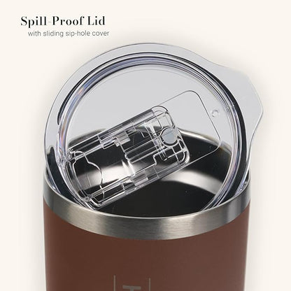Christian Art Gifts Large Premium Stainless Steel Vacuum Sealed Insulated Travel Mug Tumbler for Men & Women: Faith Inspiring Mountain Theme, Leak-Proof Retractable Lid, All Day Hot/Cold, Brown, 18 oz