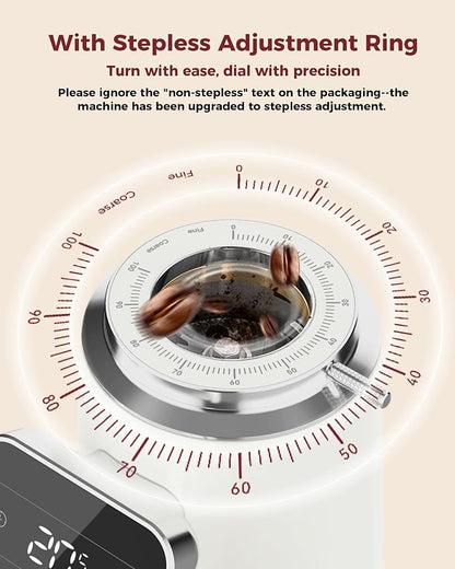 Tuni G3 Commercial Grade 64mm Flat Burr Coffee Grinder, 100 Grind Settings Electric Espresso Grinder with Single Dose, Touchscreen Display & Anti-Static Tech, All-Metal Stainless Steel Body, Ivory