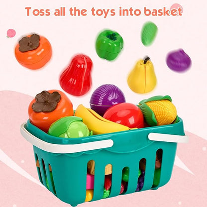 200Pcs Mini Play Kitchen Accessories for Kids, Pretend Cooking Playset with Cookware, Tableware & 2 Fruit Sets, Learning Gift for Girls, Boys, Toddlers, Pink