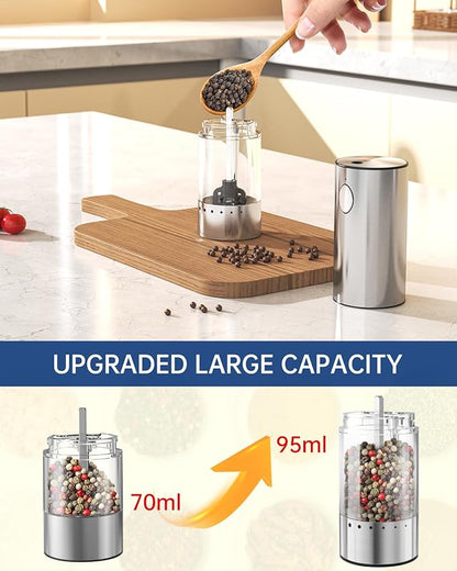 CIRCLE JOY Stainless Steel Electric Pepper Grinder, Rechargeable Pepper Mills with LED Light, 6-Level External Adjustable Coarseness for Easy Use, Silver, 1 Pcs