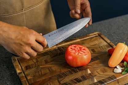 VG10 Core Chef Knife 7″ – Forged in Seki Japan – 37-Layer Damascus Steel – Full Tang Western Handle – Razor Sharp Professional Kitchen Knife with Gift Box – Satake Houcho Series