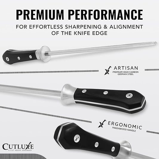 Cutluxe Honing Rod, Professional Knife Sharpener Rod – 10" Honing Steel – Ergonomic Handle Design, Grilling Gifts for Men – Artisan Series