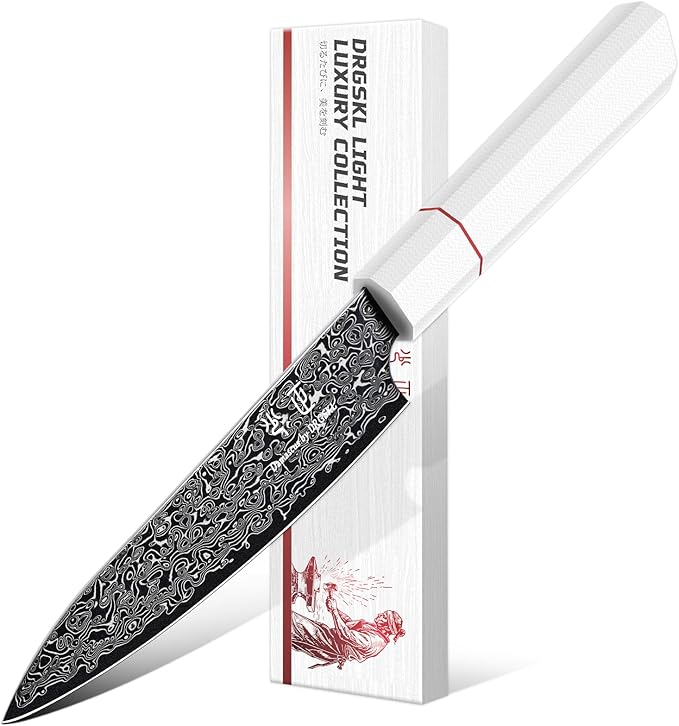 DRGSKL Damascus Kitchen Utility Knife - Japanese VG10 Small Chef Knife 6 inch - Japanese G10 Handle - Versatile Knives for Vegetable Fruit Meat - with Gift Box
