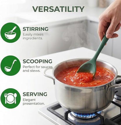 Silicone Cooking Spoons Set of 2, Heat-Resistant & Dishwasher Safe - Slotted and Solid Kitchen Spoons for Mixing, Serving, Stirring, Skimming