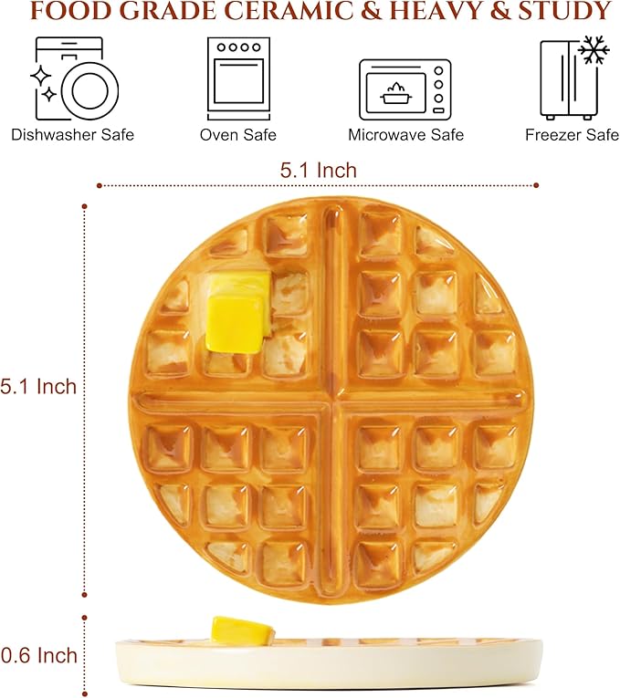 Waffle Spoon Rest for Stove Top, Cute Spoon Holder for Kitchen Counter Cooking Utensil Rest Ceramic Coffee Spoon Rest, Yellow Kitchen Counter Decor (Round Waffle Spoon Holder)