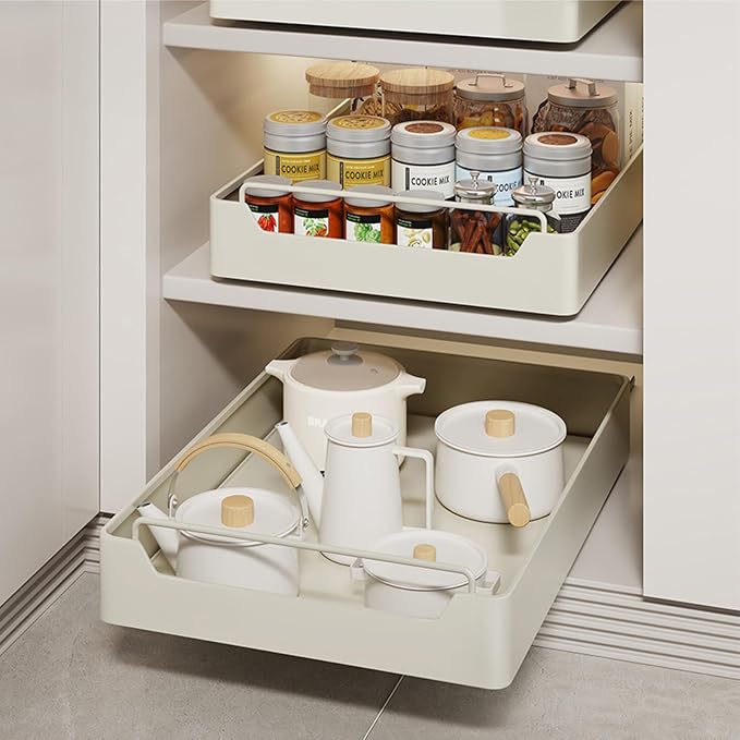 Pull Out Cabinet Organizer, Slide Out Pantry Shelves with Nylon Adhesive, Heavy Duty Sliding Drawer Pantry Shelf for Pantry Kitchen Home Bathroom Under Sink