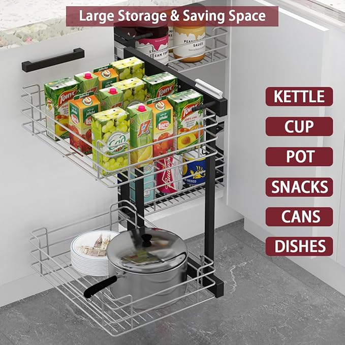 Gdrasuya10 Blind Corner Cabinet Pull Out Organizer, 2 Tier Pull Out Shelf Organizer for Corner Cabinet Storage Slide Out Kitchen Cabinet Organizer Basket for 15" Opening Door (Left or Right)
