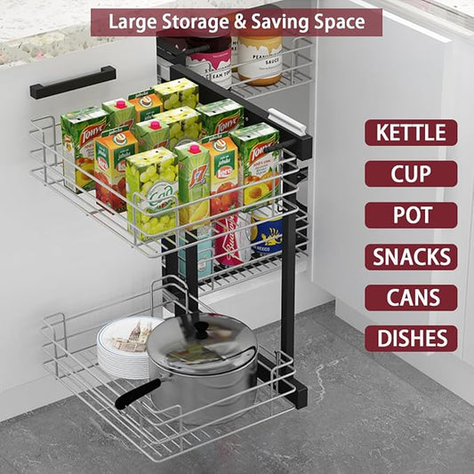 Gdrasuya10 Blind Corner Cabinet Pull Out Organizer, 2 Tier Pull Out Shelf Organizer for Corner Cabinet Storage Slide Out Kitchen Cabinet Organizer Basket for 15" Opening Door (Left or Right)