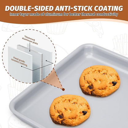 Ceramic Nonstick Baking Pan and Air Fryer Basket set,Naturally Slick Ceramic Coating Sheet Baking Pan and Stainless Steel Cooling Rack Set,Non-Toxic,PTFE&PFOA Free-Perfect for Baking, Roasting