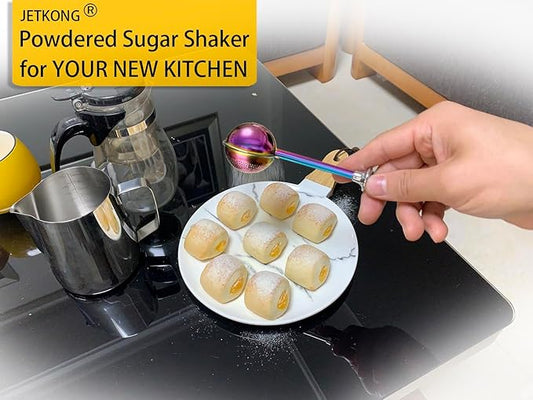 JETKONG Baker's Dusting Wand for Sugar, Flour and Spices, Stainless Steel Powdered Sugar Shaker Duster Sifter, Set of 2 (Rainbow)