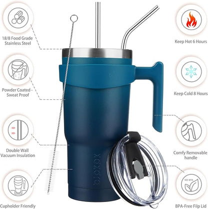 BJPKPK Tumbler With Handle And Straw 20oz Stainless Steel Tumbler With Lid Insulated Coffee Cups,Indigo Black