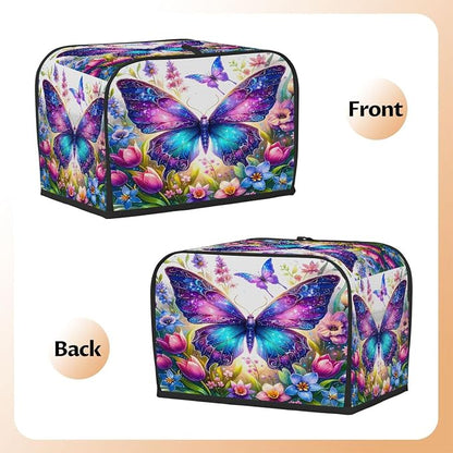 Flower Butterfly Toaster Cover 2 Slice Wide Slot Washable Toaster Covers | Spring Art Dust and Fingerprint Protection Bread Maker Covers for Kitchen Accessories Decor Bakeware Women Gift